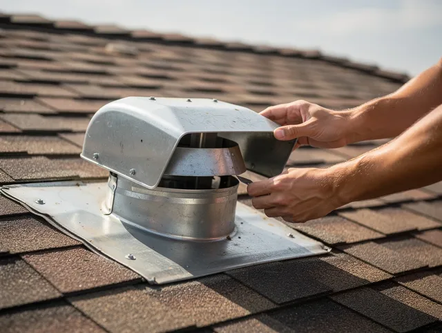 Black Forest Dryer Vent Cleaning certified technician safely cleaning a roof-mounted dryer vent in Black Forest