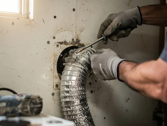 Black Forest Dryer Vent Cleaning technician performing precise dryer vent hose installation in Black Forest